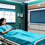 **

A futuristic hospital scene showcasing blockchain technology securing patient medical records. Focus on a secure digital interface with encrypted data streams, emphasizing data privacy and protection from cyberattacks. Include elements of modern Vietnamese hospital design and technology.

**