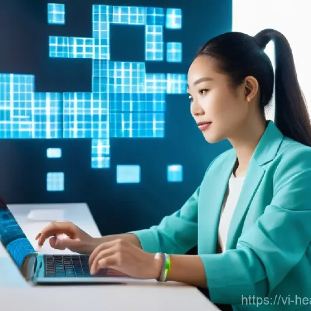 의료기록 관리에 필요한 블록체인 기술 - **Prompt:** A young, confident Vietnamese woman, dressed in contemporary business casual attire, is ...