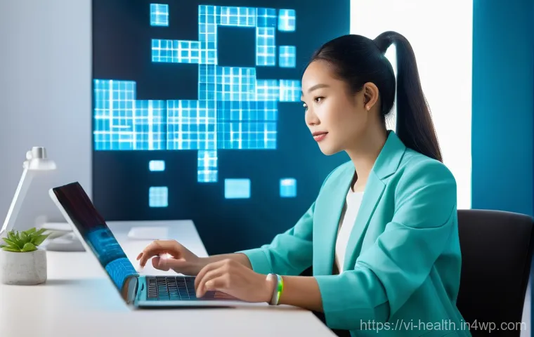 의료기록 관리에 필요한 블록체인 기술 - **Prompt:** A young, confident Vietnamese woman, dressed in contemporary business casual attire, is ...