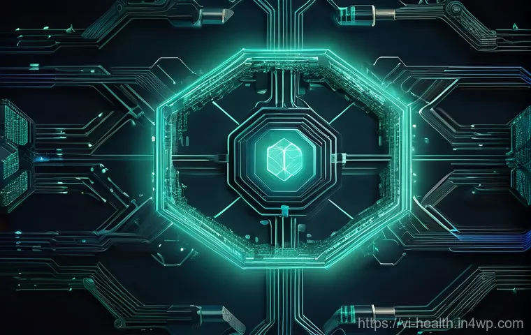 탈중앙화 의료기록의 기술적 기초 - **Prompt:** A futuristic, abstract digital art piece depicting the core strength and immutability of...